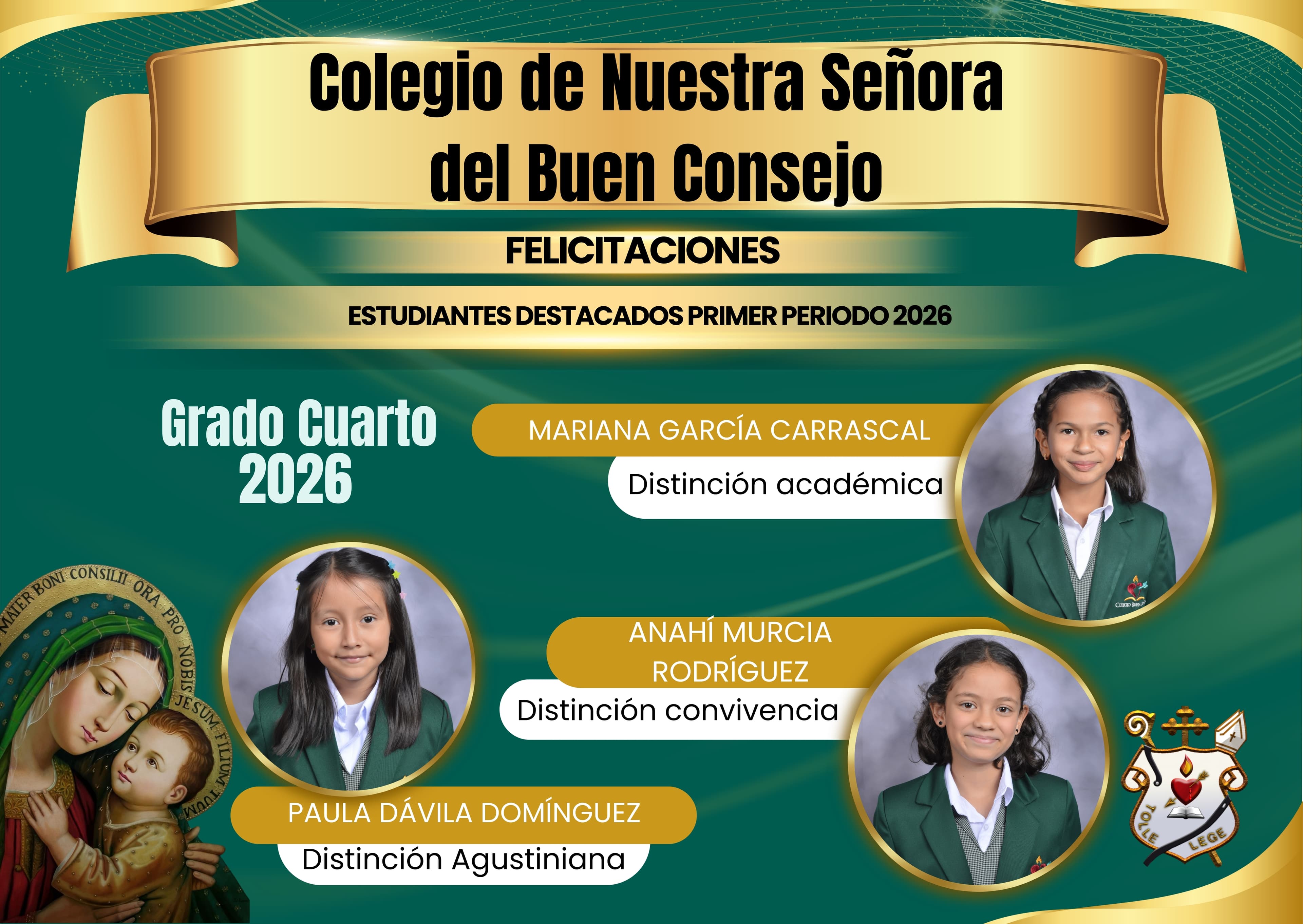 Cuadro de honor Cuarto Primer Periodo