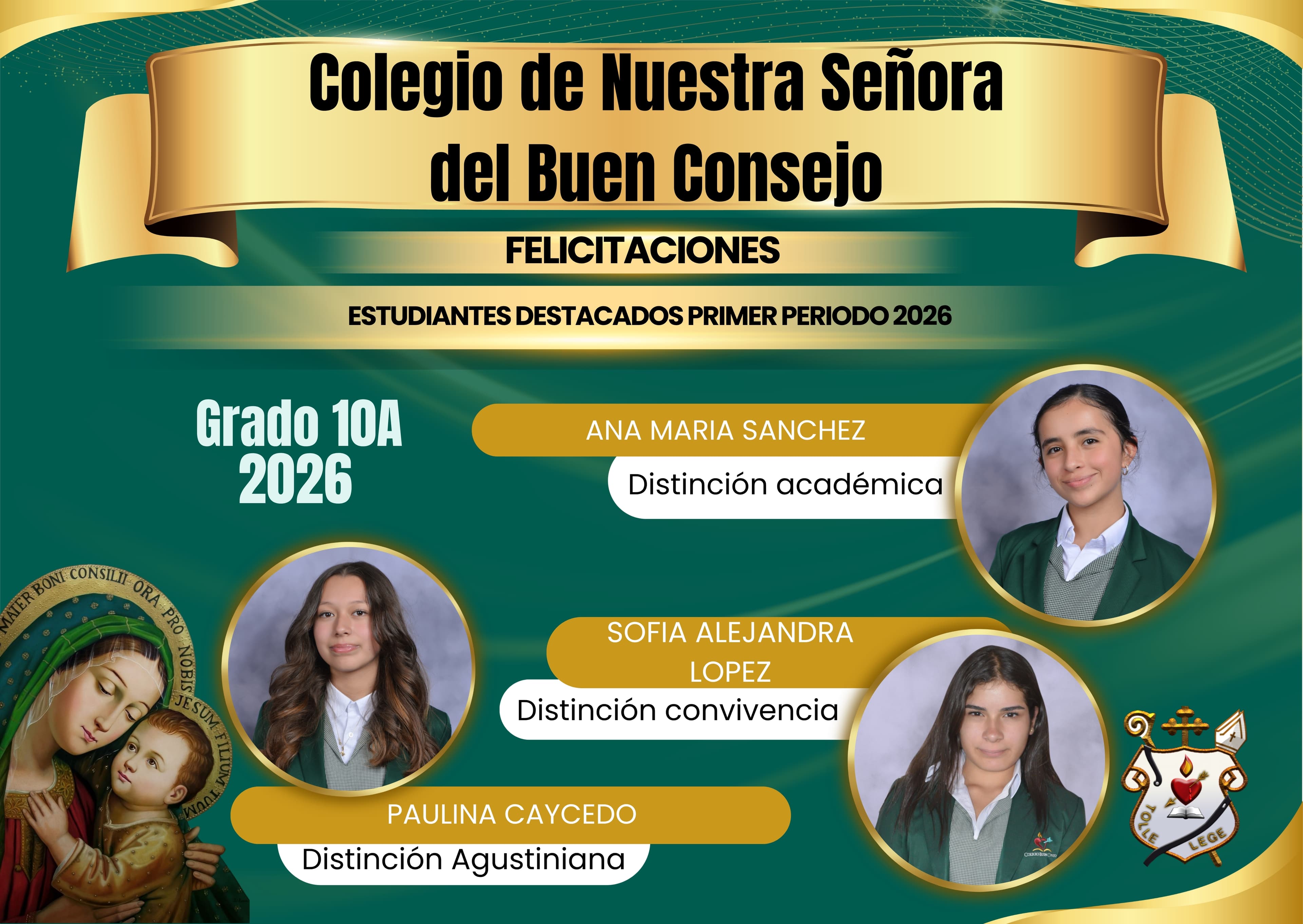 Cuadro de honor Décimo A Primer Periodo