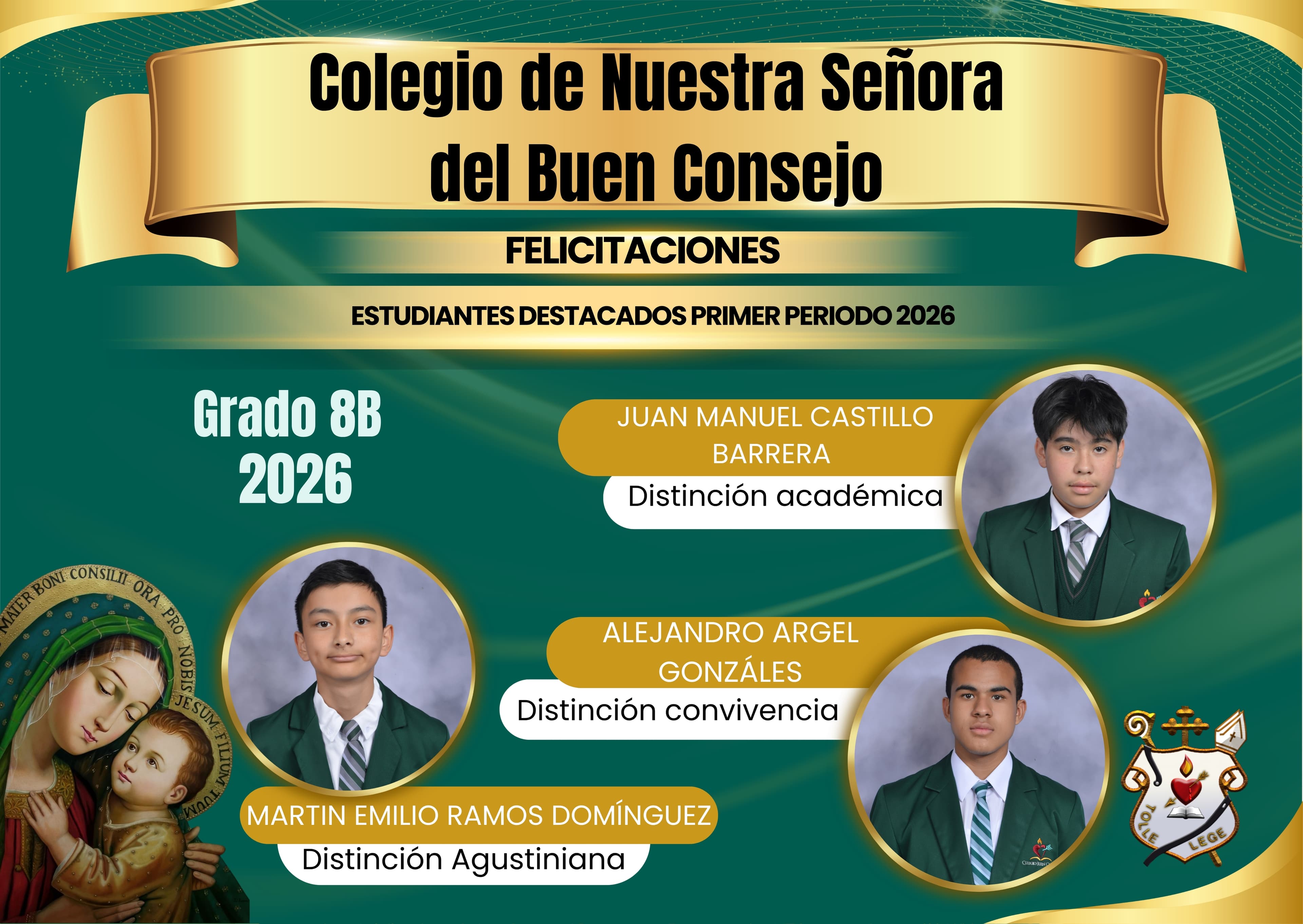 Cuadro de honor Octavo B Primer Periodo